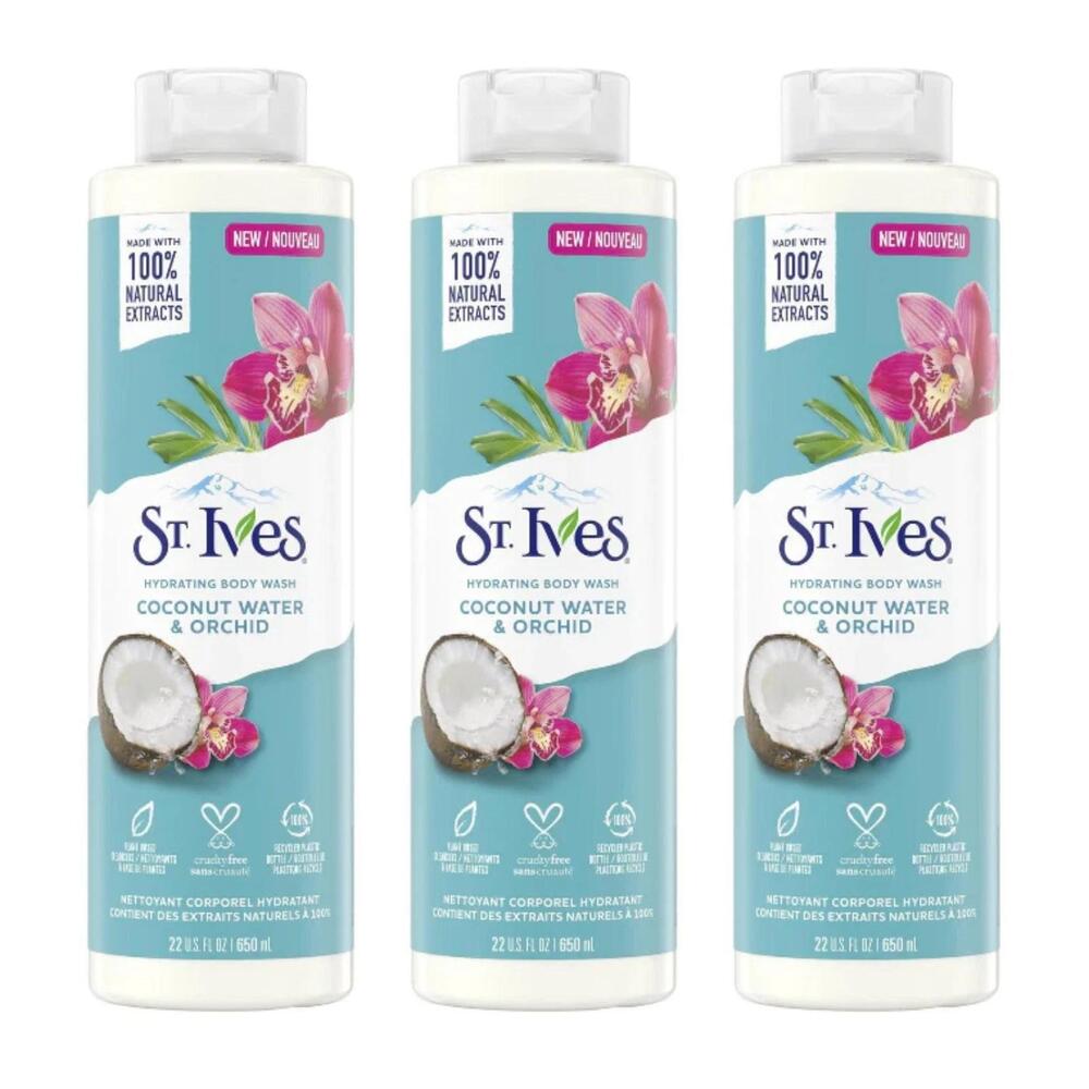 Set of 3 St. Ives Hydrating Body Wash COCONUT WATER & ORCHID 16 oz each